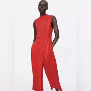 Zara Red Tie Front Jumpsuit